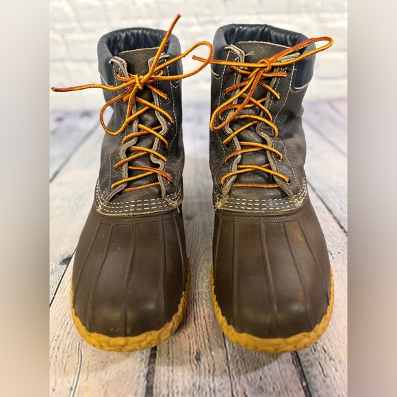 LL Bean Navy Brown Padded Collar Classic Rugged Gorpcore Retro Bean Boots 12